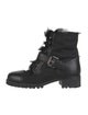 Prada Leather Fur Trim Combat Boots