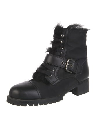 Prada Leather Fur Trim Combat Boots
