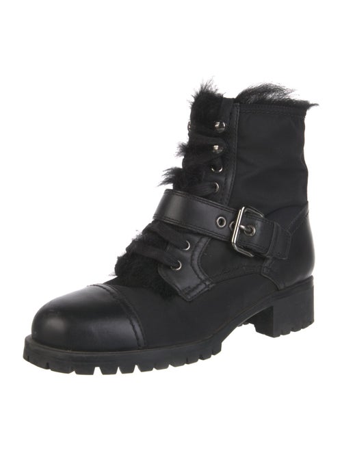 Prada Leather Fur Trim Combat Boots