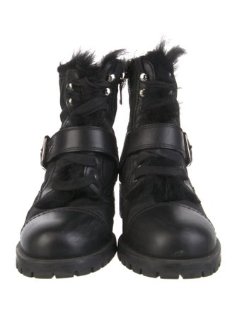 Prada Leather Fur Trim Combat Boots