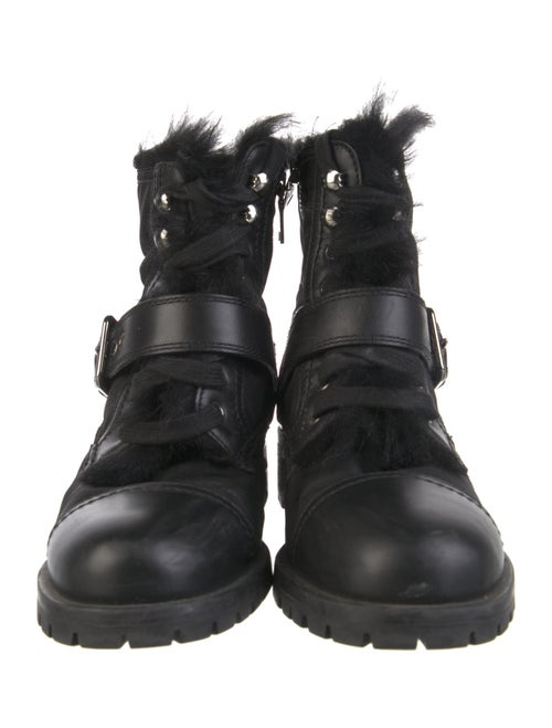 Prada Leather Fur Trim Combat Boots
