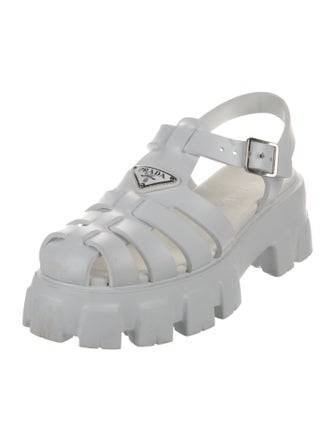 Prada Enameled Metal Triangle Rubber Slingback Sandals