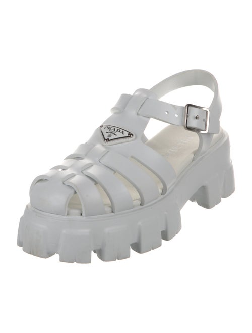 Prada Enameled Metal Triangle Rubber Slingback Sandals