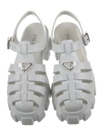 Prada Enameled Metal Triangle Rubber Slingback Sandals