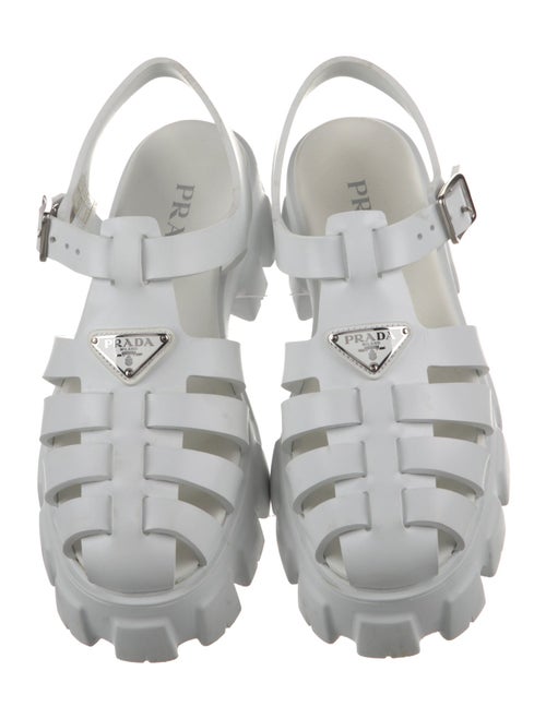 Prada Enameled Metal Triangle Rubber Slingback Sandals