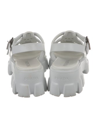 Prada Enameled Metal Triangle Rubber Slingback Sandals