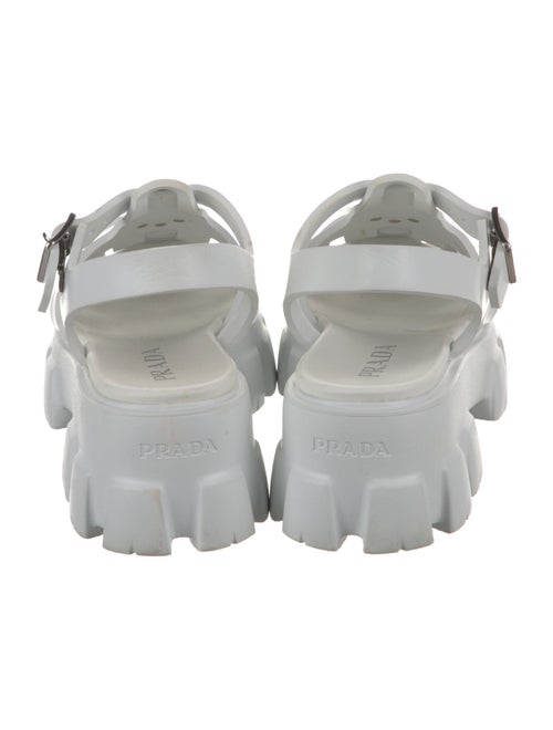 Prada Enameled Metal Triangle Rubber Slingback Sandals