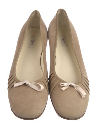 Prada Suede Bow Accents Ballet Flats