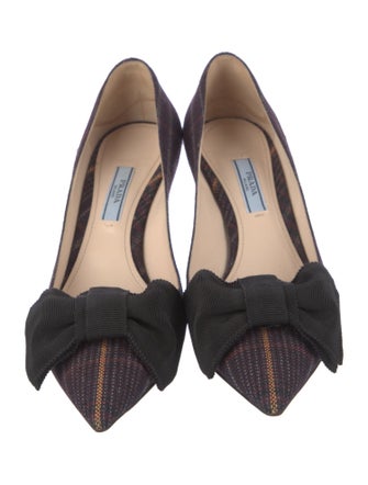Prada Tweed Pattern Bow Accents Pumps