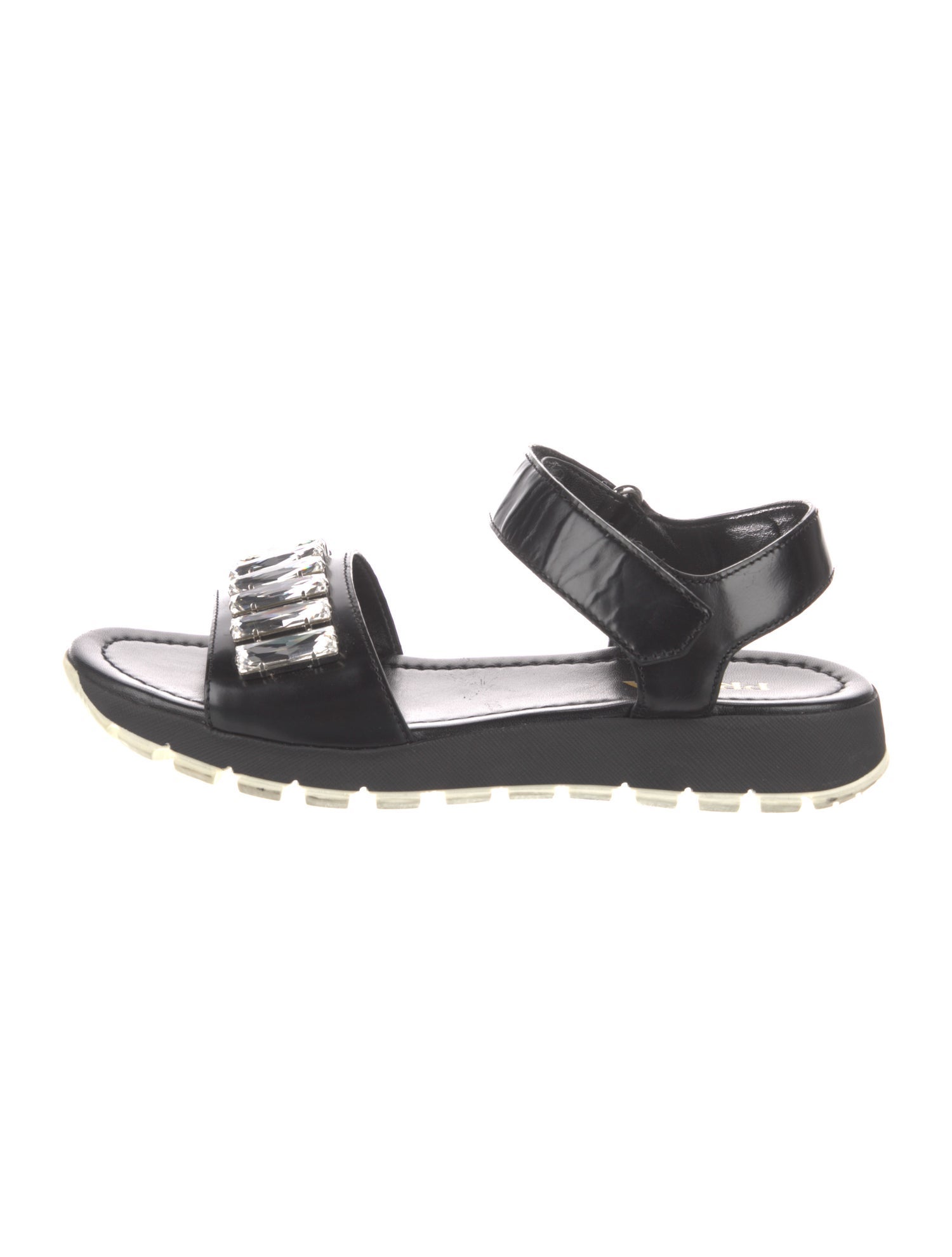 Prada Leather Crystal Embellishments Sandals