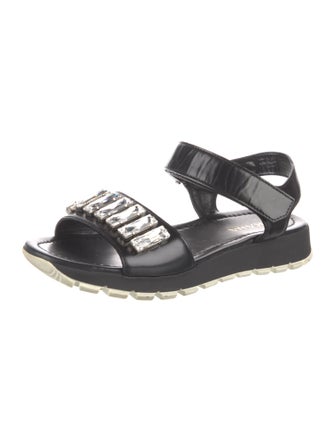 Prada Leather Crystal Embellishments Sandals