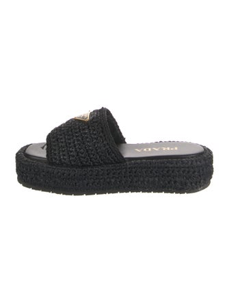 Prada Enameled Metal Triangle Raffia Espadrilles