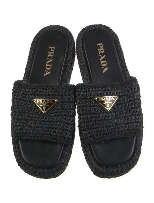 Prada Enameled Metal Triangle Raffia Espadrilles