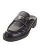Prada Enameled Metal Triangle Leather Mules