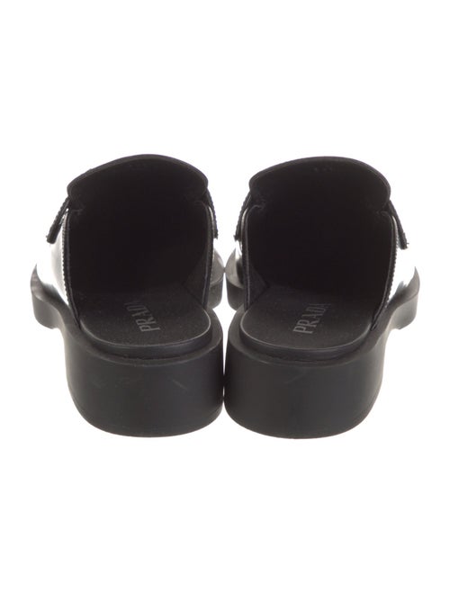 Prada Enameled Metal Triangle Leather Mules