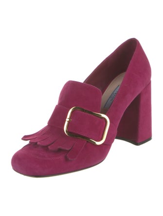 Prada Suede Fringe Trim Accent Pumps
