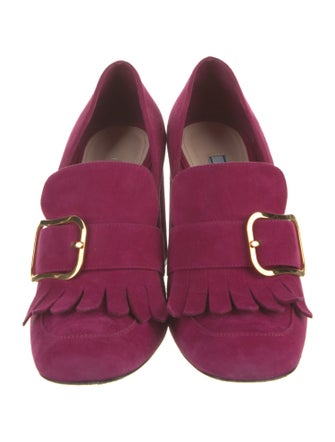 Prada Suede Fringe Trim Accent Pumps