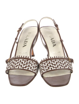 Prada Leather Printed Slingback Sandals