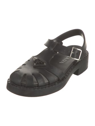 Prada Enameled Metal Triangle Rubber Slingback Sandals