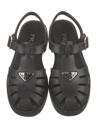 Prada Enameled Metal Triangle Rubber Slingback Sandals