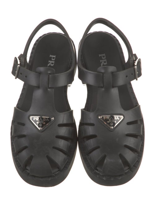 Prada Enameled Metal Triangle Rubber Slingback Sandals