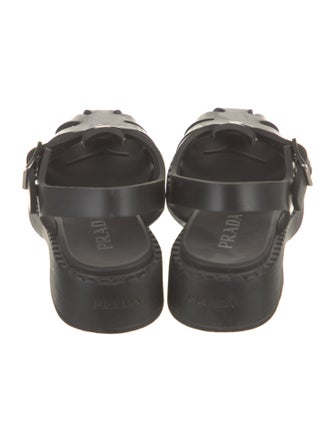 Prada Enameled Metal Triangle Rubber Slingback Sandals