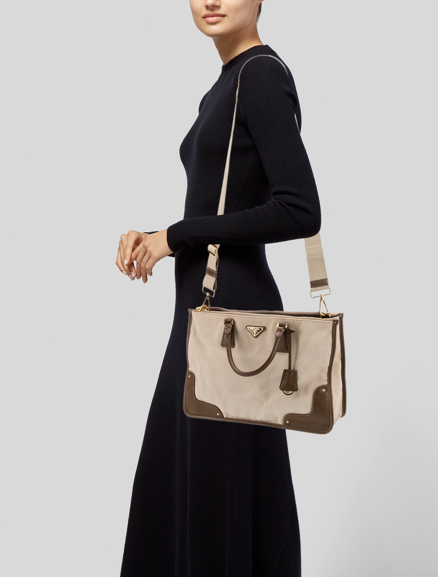 Prada Enameled Metal Triangle Galleria Double Zip