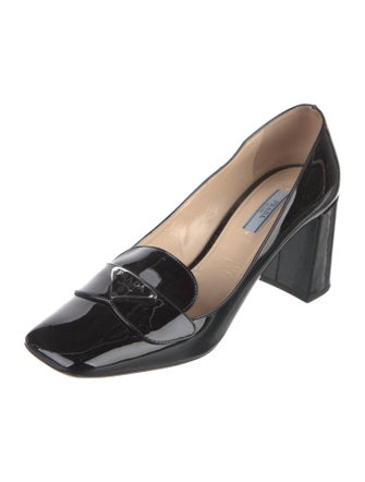 Prada Enameled Metal Triangle Patent Leather Pumps