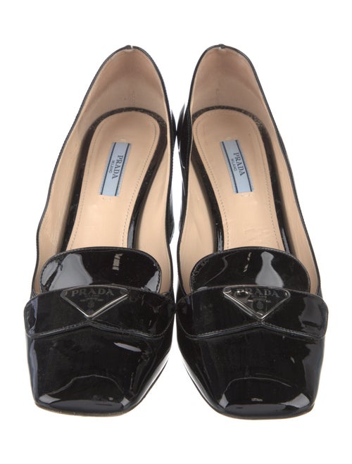 Prada Enameled Metal Triangle Patent Leather Pumps