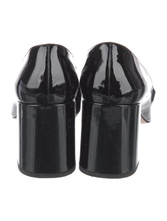 Prada Enameled Metal Triangle Patent Leather Pumps