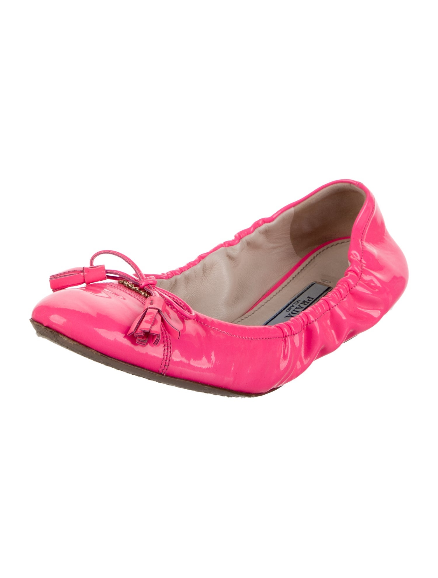 Prada Patent Leather Bow Accents Ballet Flats