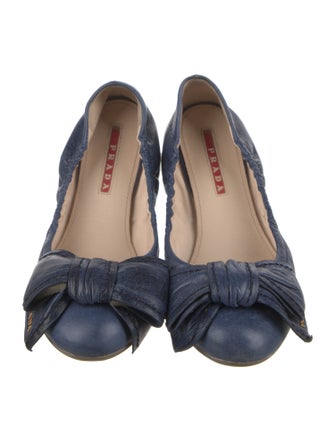 Prada Sport Leather Bow Accents Ballet Flats