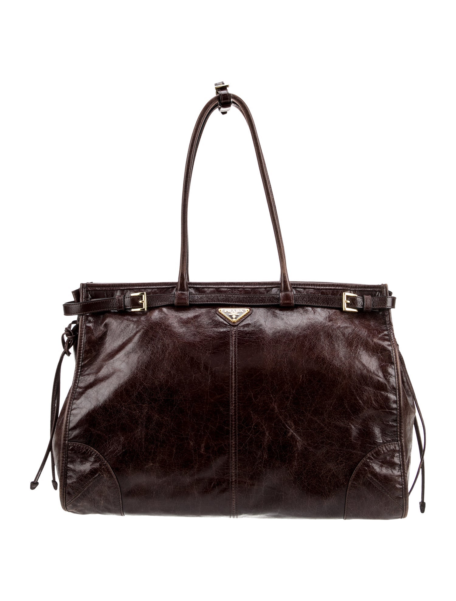 PRADA ボニーラージ トライアングル Large Black Prada Bonnie extra-large leather handbag | PRADA - United States