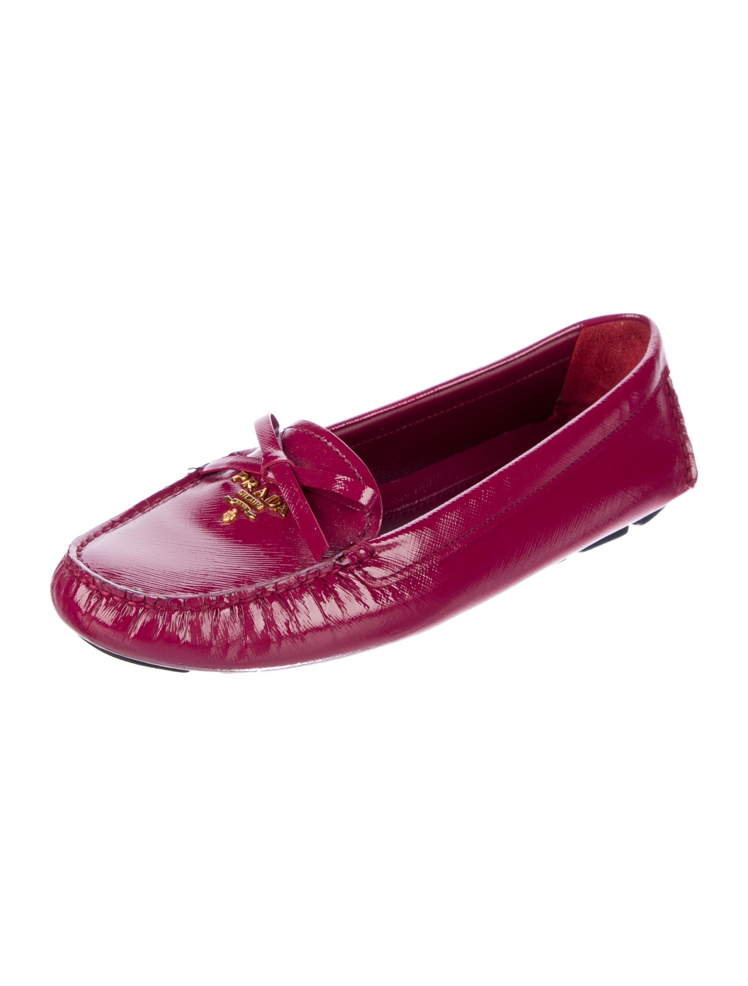 Prada Patent Leather Bow Accents Loafers