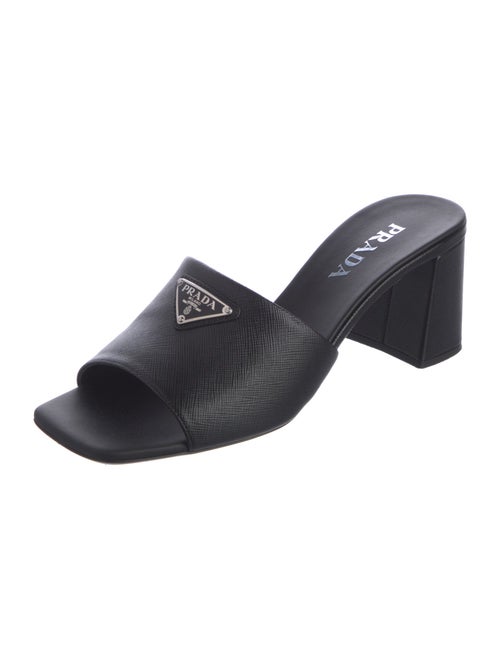 Prada Enameled Metal Triangle Leather Slides