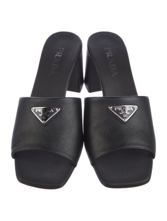 Prada Enameled Metal Triangle Leather Slides