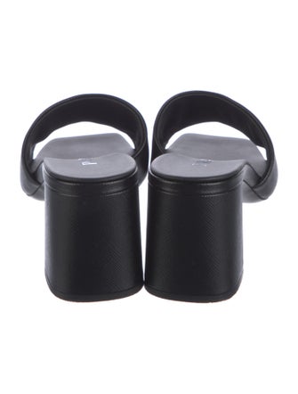 Prada Enameled Metal Triangle Leather Slides