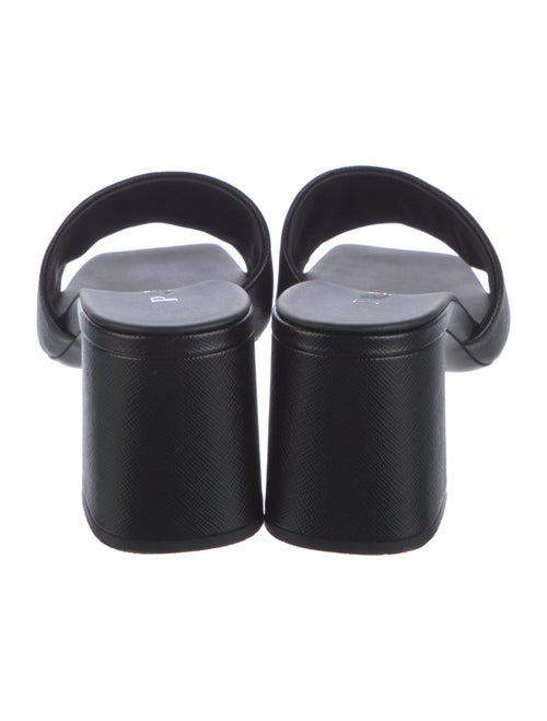 Prada Enameled Metal Triangle Leather Slides