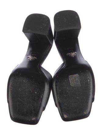 Prada Enameled Metal Triangle Leather Slides