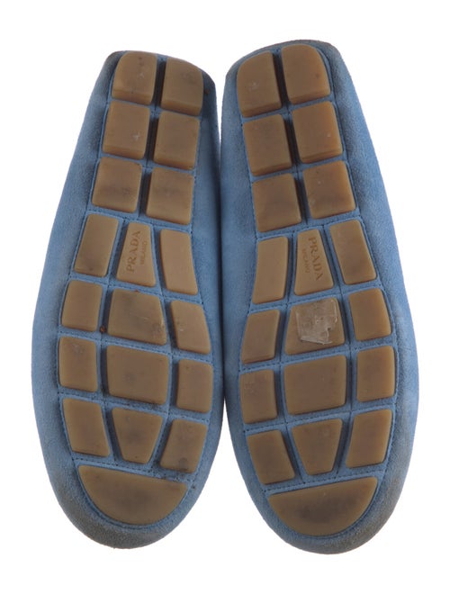 Prada Enameled Metal Triangle Suede Moccasins