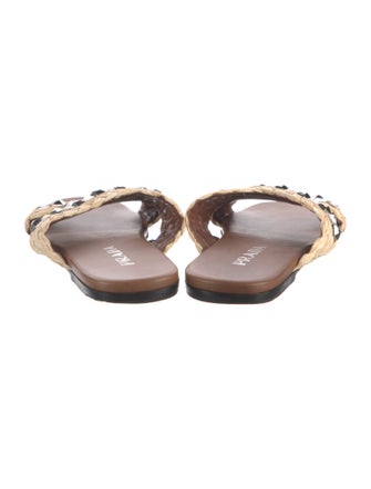 Prada Straw Crystal Embellishments Slides