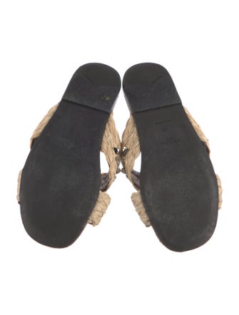 Prada Straw Crystal Embellishments Slides