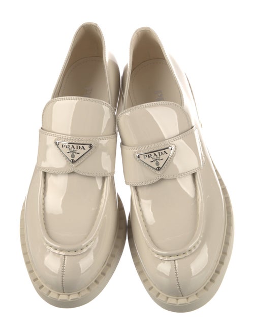 Prada Enameled Metal Triangle Patent Leather Oxfords