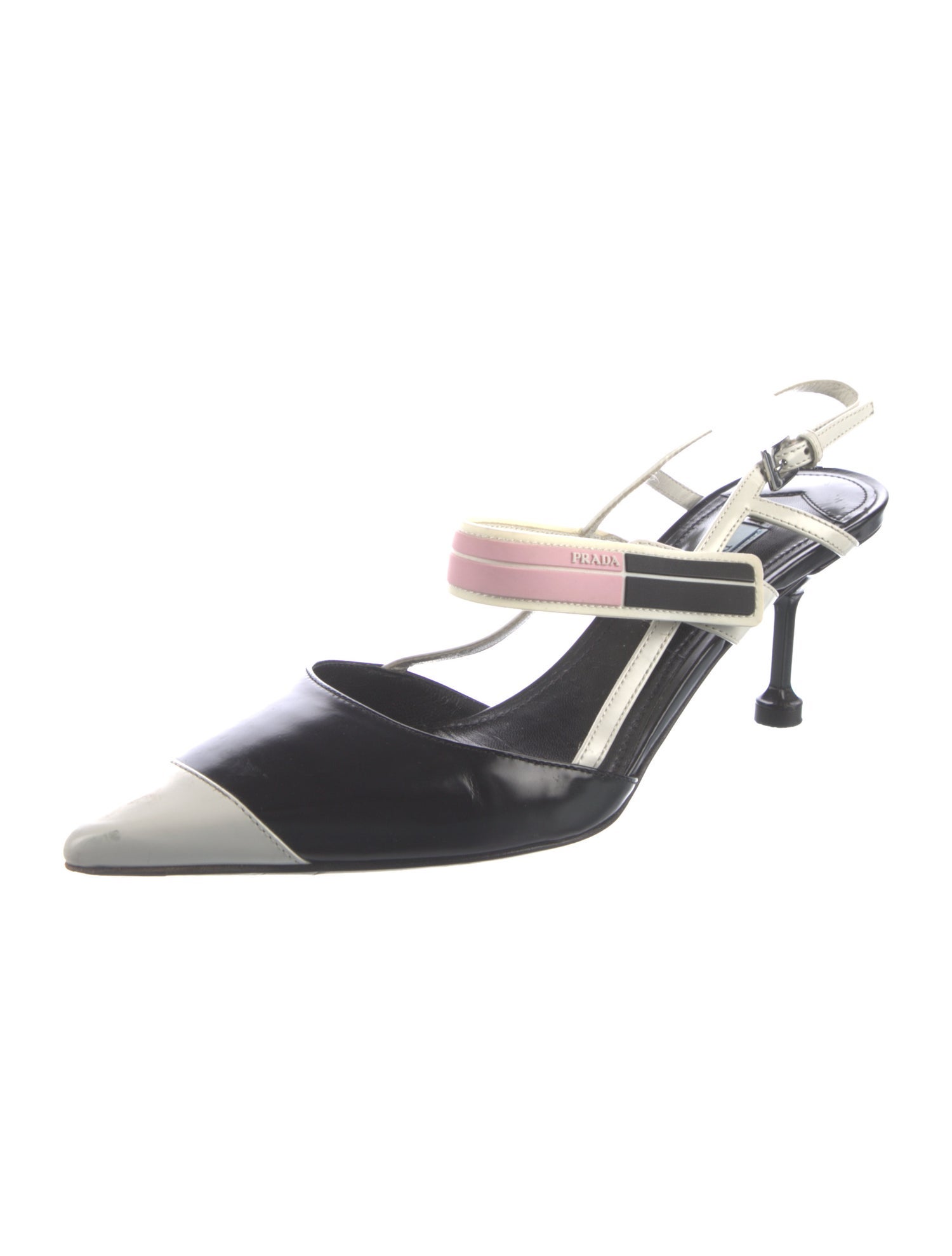 Prada Patent Leather Colorblock Pattern Slingback Flats
