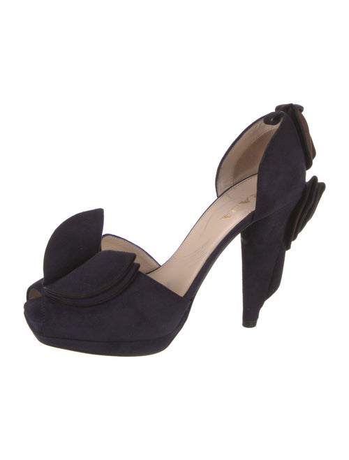 Prada Suede Ruffle Embellishment D'Orsay Pumps