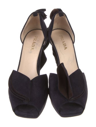 Prada Suede Ruffle Embellishment D'Orsay Pumps