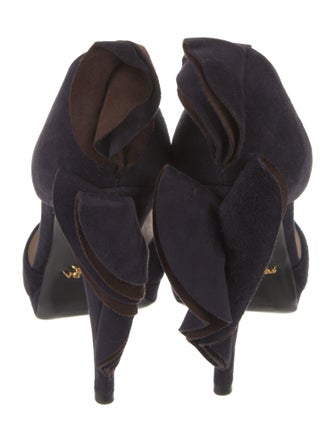 Prada Suede Ruffle Embellishment D'Orsay Pumps
