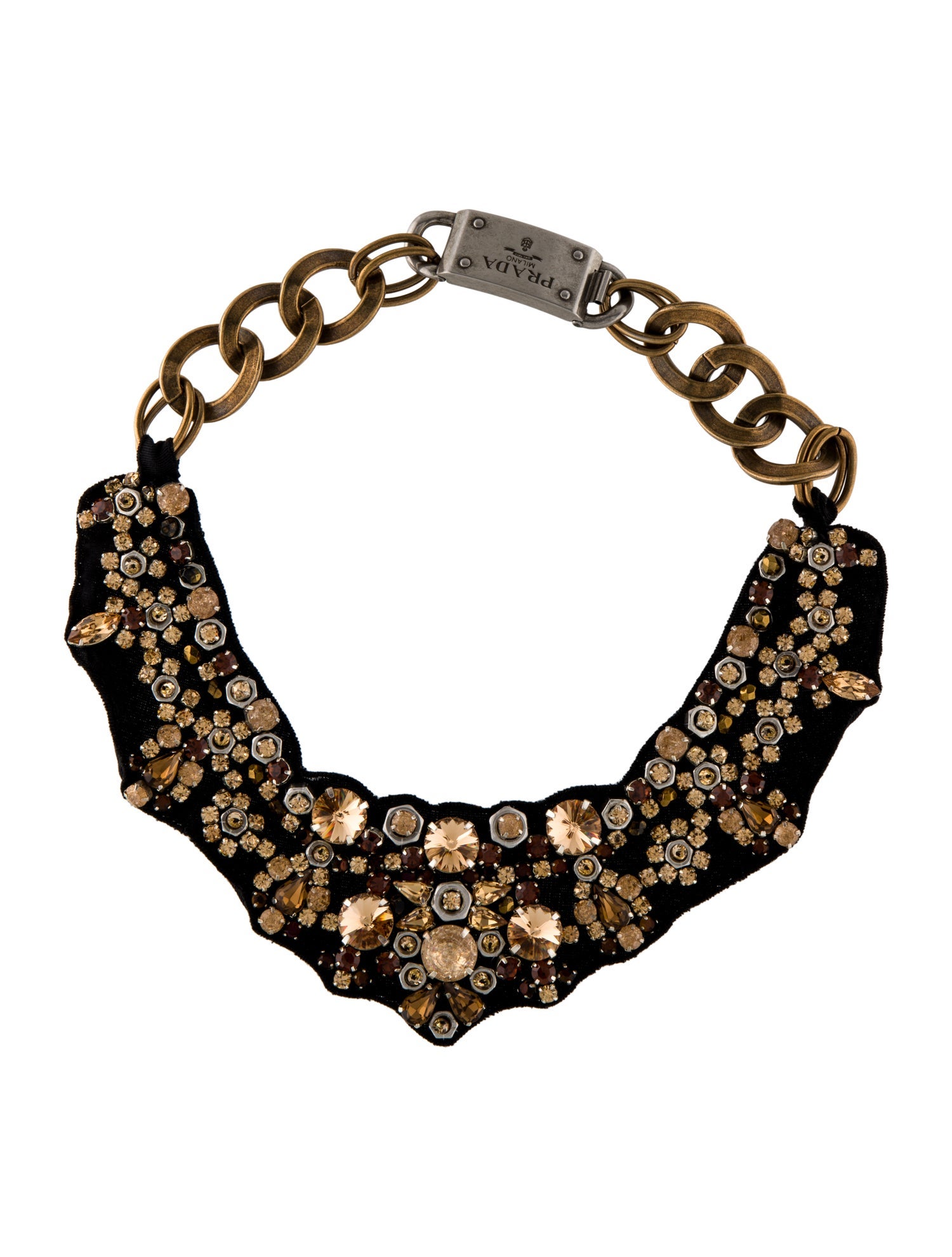 Prada Crystal & Fabric Emebllished Bib Necklace