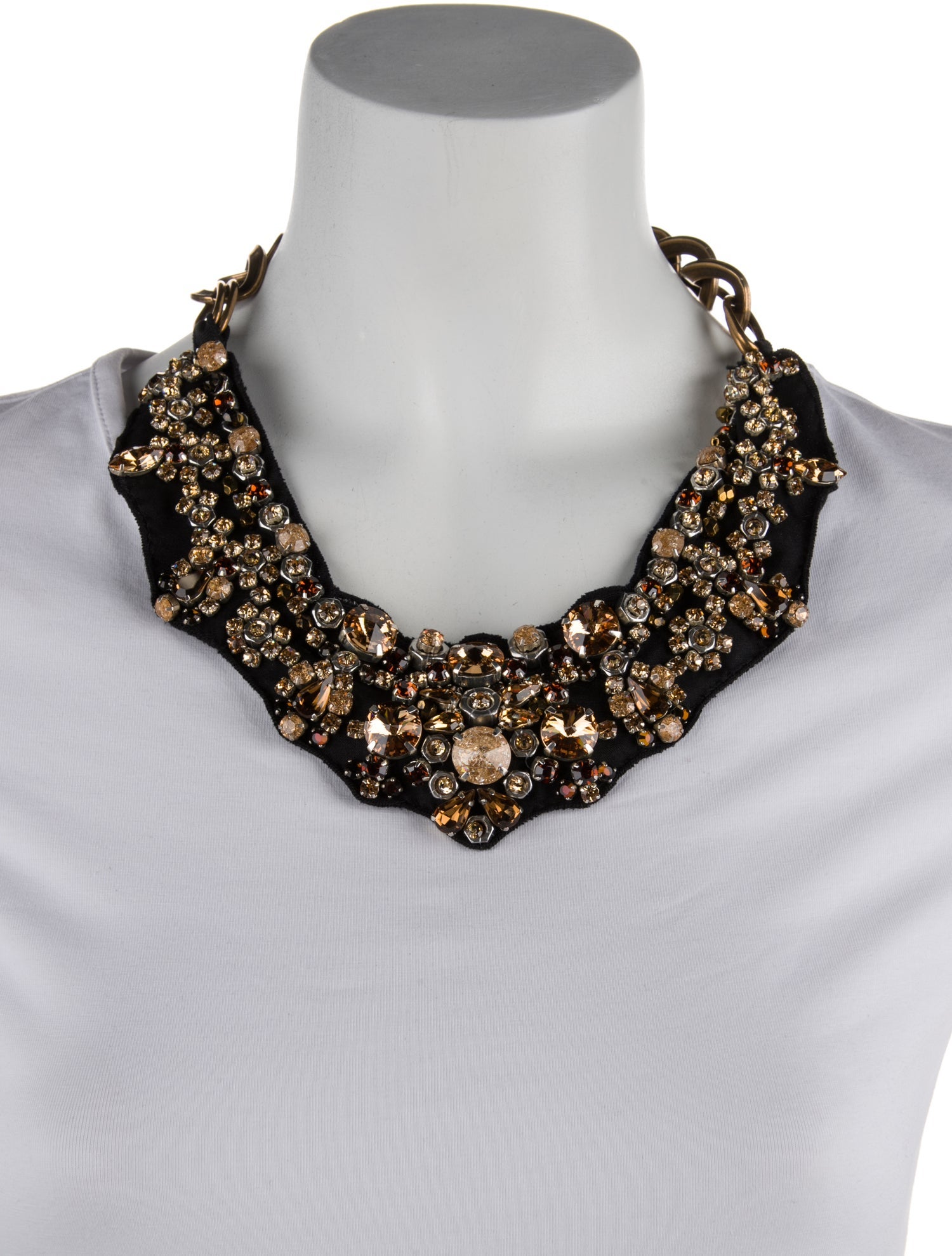 Prada Crystal & Fabric Emebllished Bib Necklace