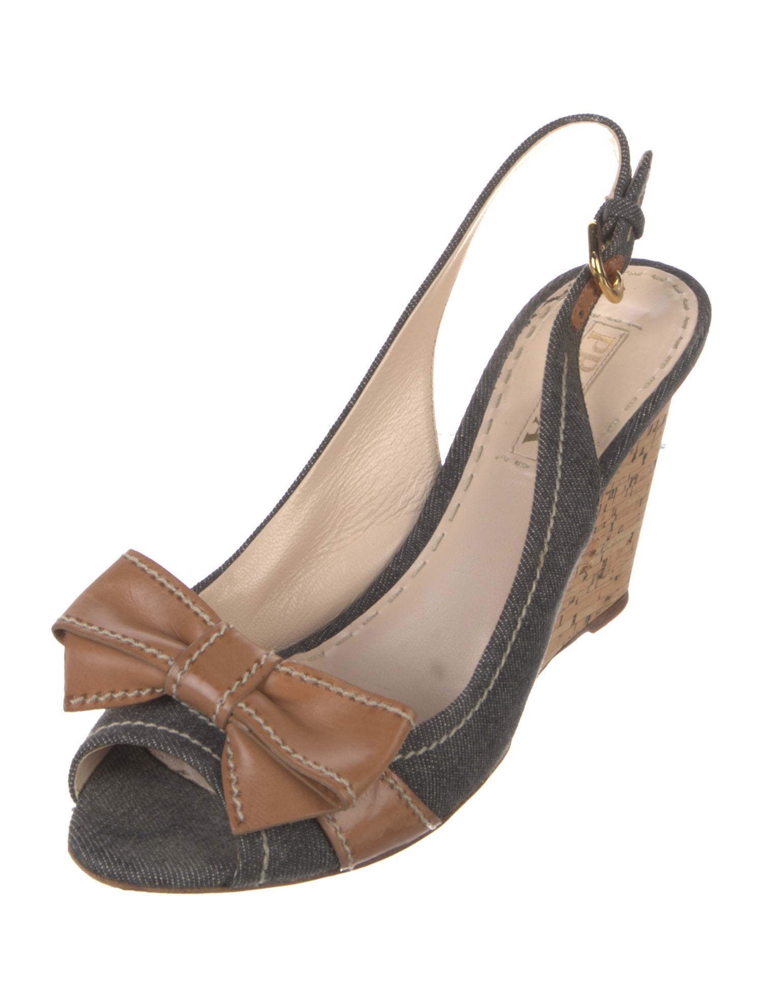 Prada Denim Bow Accents Slingback Sandals